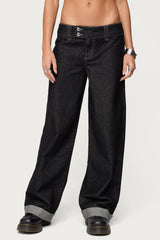Cuffed Low Rise Straight Leg Jeans