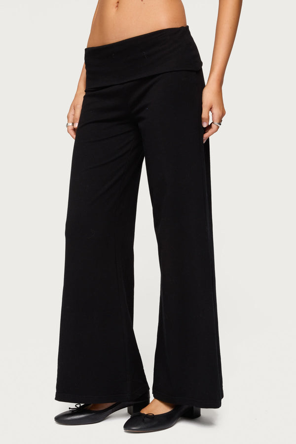 Petite Wide Leg Fold Over Trousers