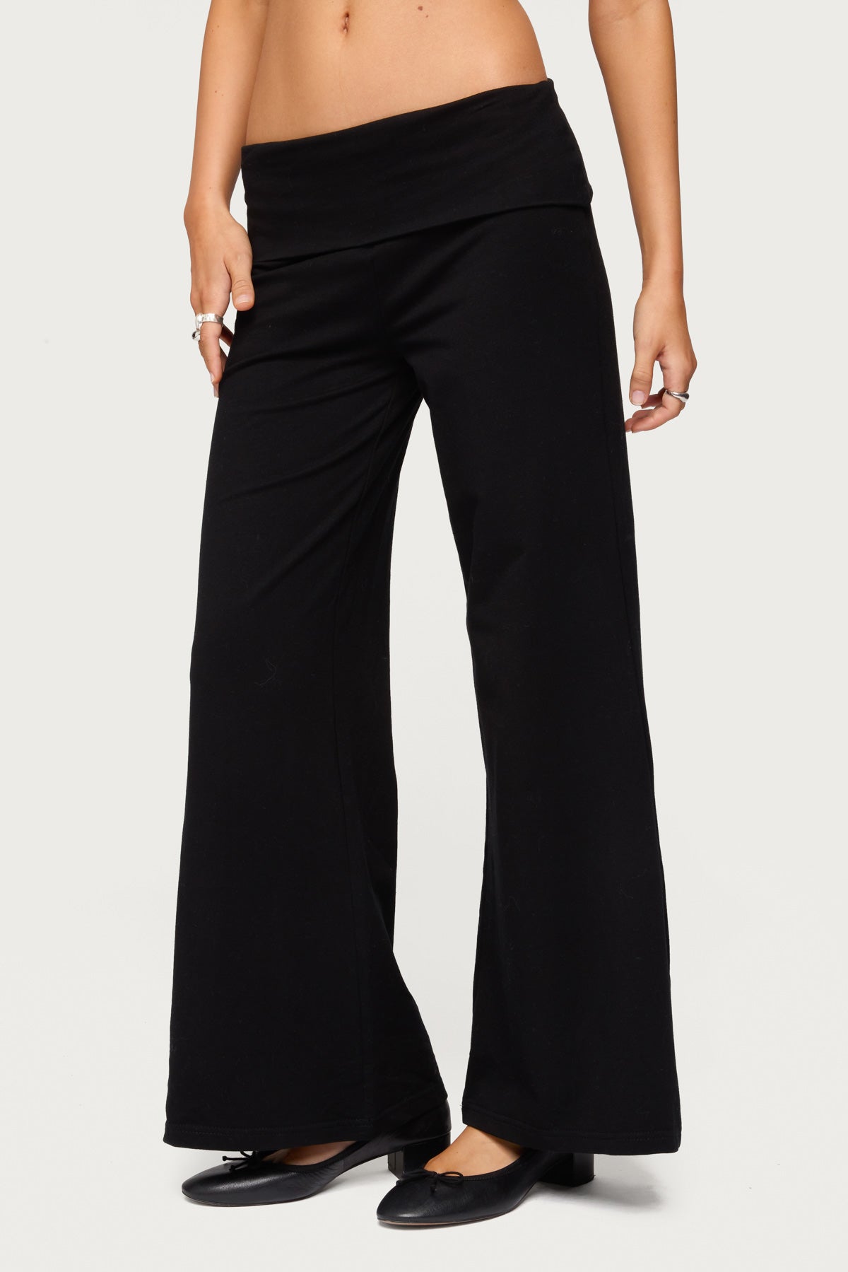 Petite Wide Leg Fold Over Trousers