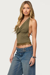 Layered Lacey Cowl Neck Halter Top