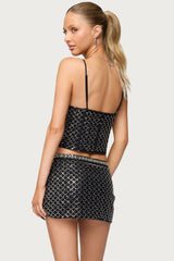 Jenny Beaded Mesh Boned Top