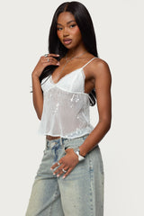 Sequin Sheer Mesh Babydoll Top