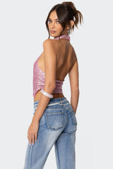 Shiny Backless Cowl Neck Top