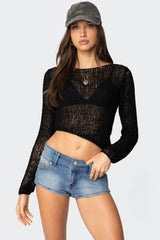 Sheer Loose Knit Asymmetric Top