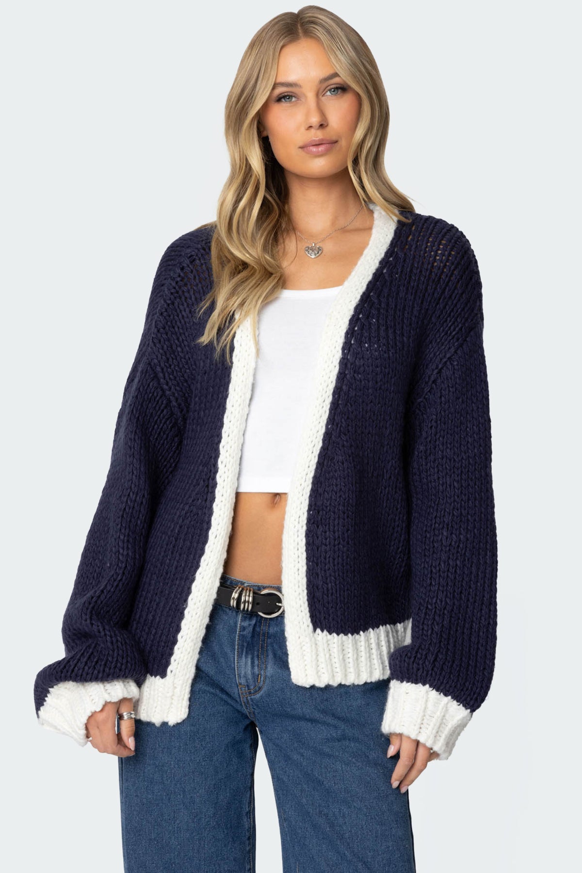 Contrast Chunky Knit Cardigan