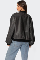 Vava Washed Faux Leather Bomber Jacket