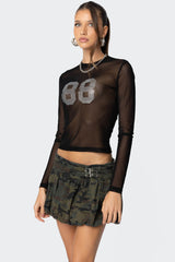 88 Rhinestone Sheer Mesh Top