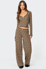 Lue Leopard Printed Ribbed Pants