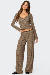 Lue Leopard Printed Ribbed Pants