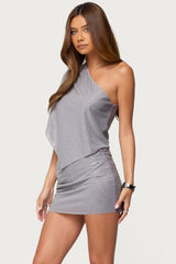 Leanne Rhinestone One Shoulder Poncho Top