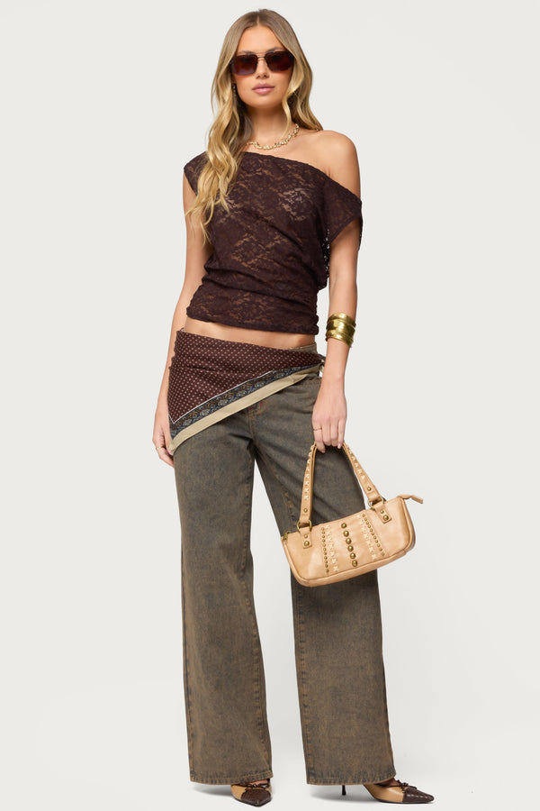 Kessa Sheer Lace Off Shoulder Top