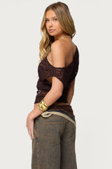 Kessa Sheer Lace Off Shoulder Top