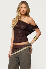 Kessa Sheer Lace Off Shoulder Top