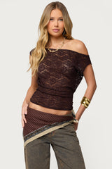 Kessa Sheer Lace Off Shoulder Top