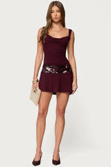 Sequin Backless Cowl Neck Mini Dress