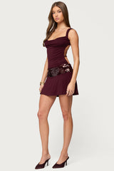 Sequin Backless Cowl Neck Mini Dress