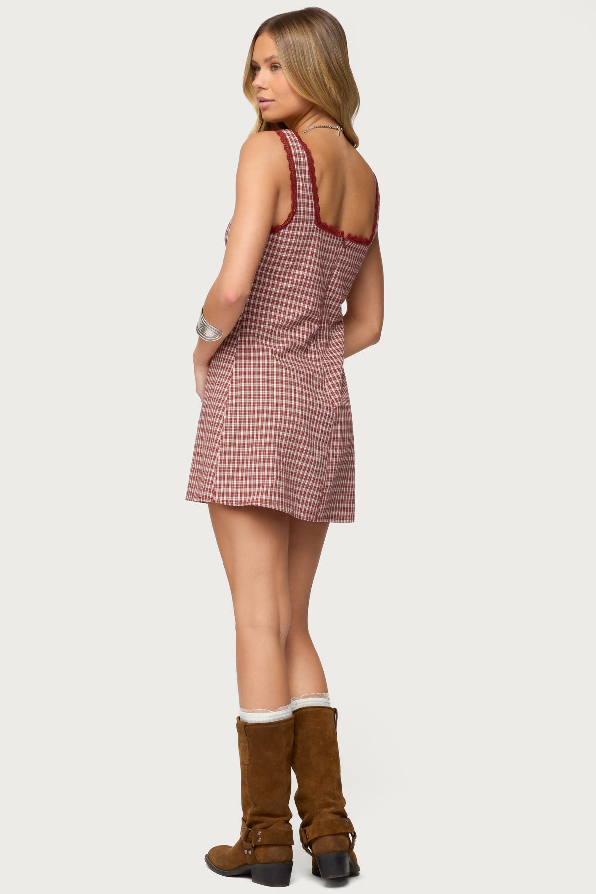 Clarren Lacey Gingham Mini Dress