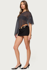 Sheer Chiffon Asymmetric Polka Dot Poncho