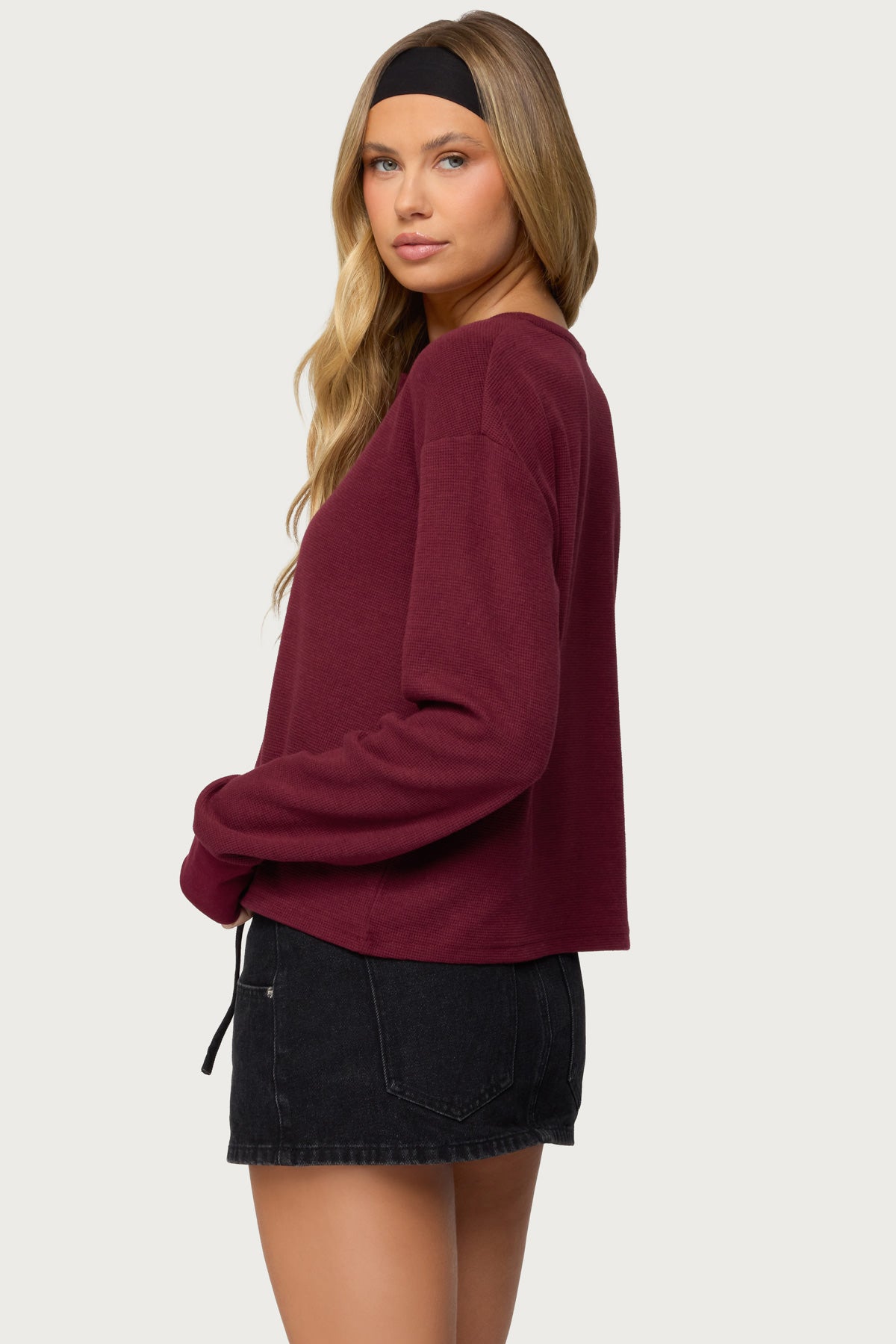 Deni Long Sleeve Henley Waffle Top
