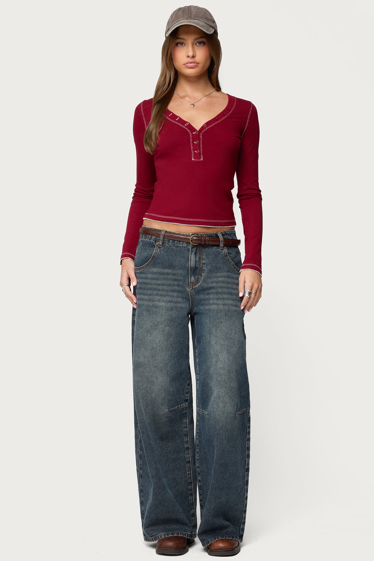 Yael Contrast Stitch Henley Top