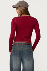 Yael Contrast Stitch Henley Top