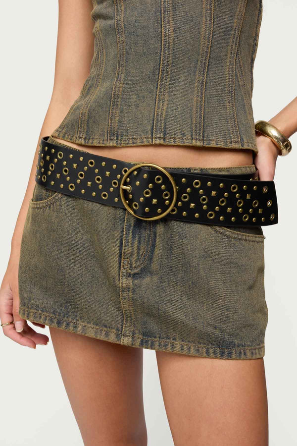 Stud & Grommet Faux Leather Belt