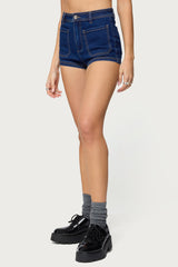Saren High Rise Denim Micro Shorts