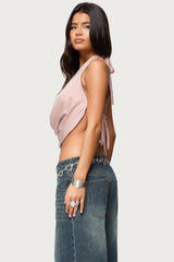 Studded Backless Cowl Neck Top