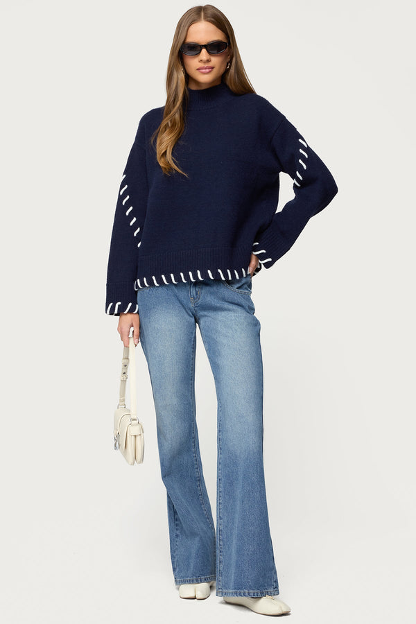 Indah Contrast Stitch Oversized Sweater