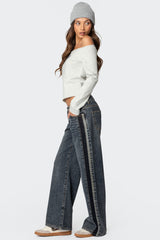 Contrast Panel Low Rise Jeans