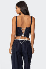 Pinstripe Peekaboo Drawstring Corset