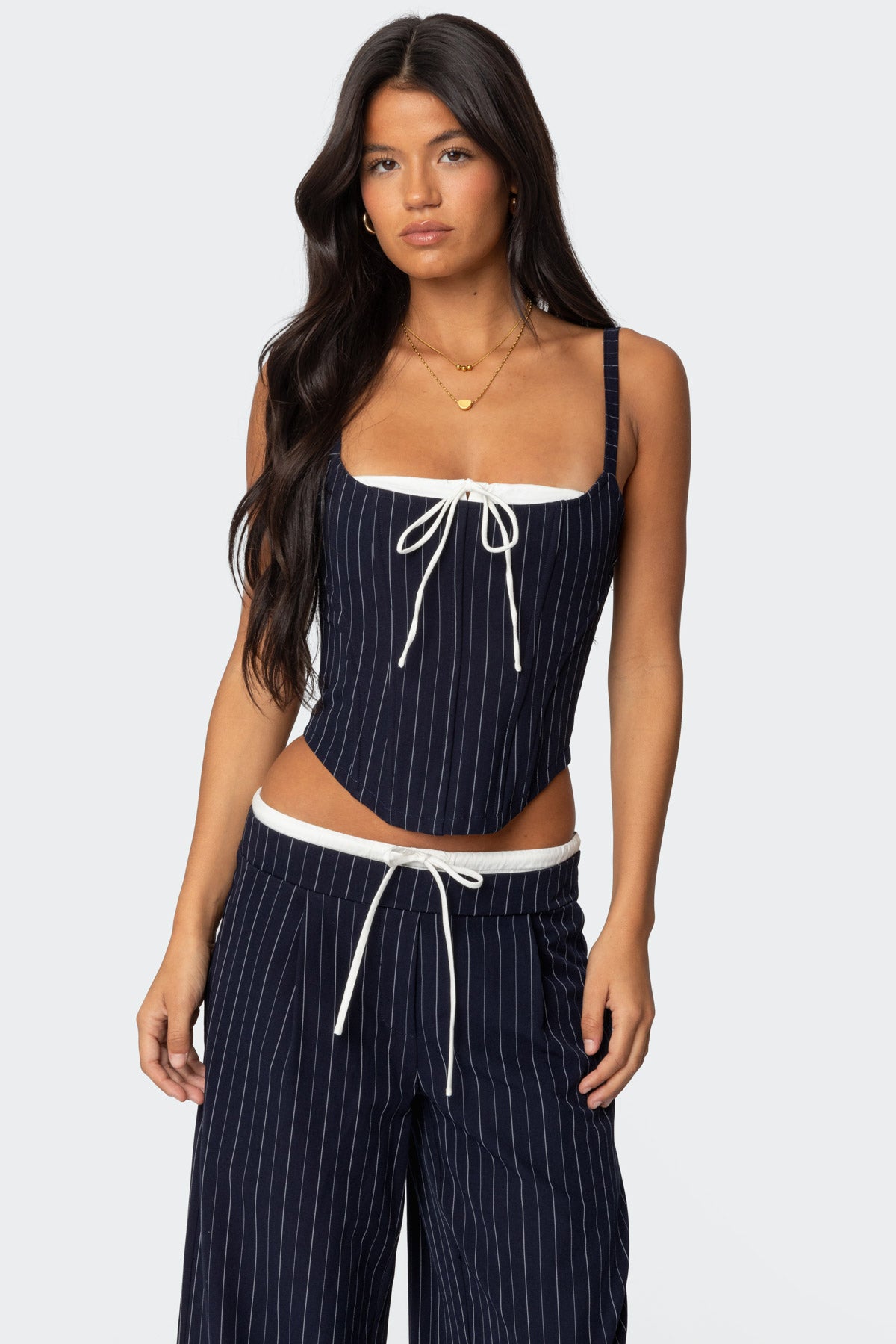 Pinstripe Peekaboo Drawstring Corset