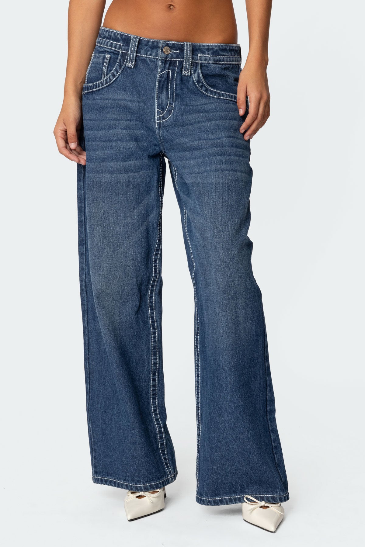 Contrast Stitch Low Rise Boyfriend Jeans