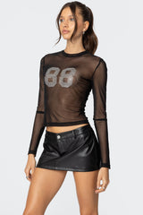 88 Rhinestone Sheer Mesh Top