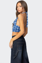 Plaid Printed Halter Top