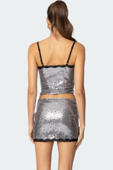 Revel Lace Trim Sequin Tank Top