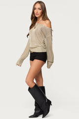 Charlo Off Shoulder Shiny Knit Top
