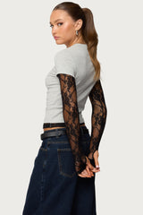 Layered Lace Sleeve T Shirt
