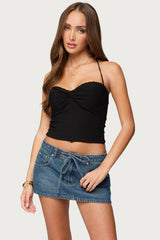 Zoee Twisted Textured Halter Top