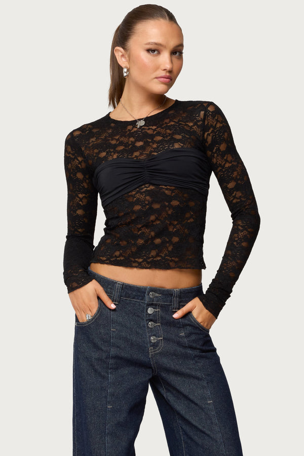 Rosette Bandeau Sheer Lace Top