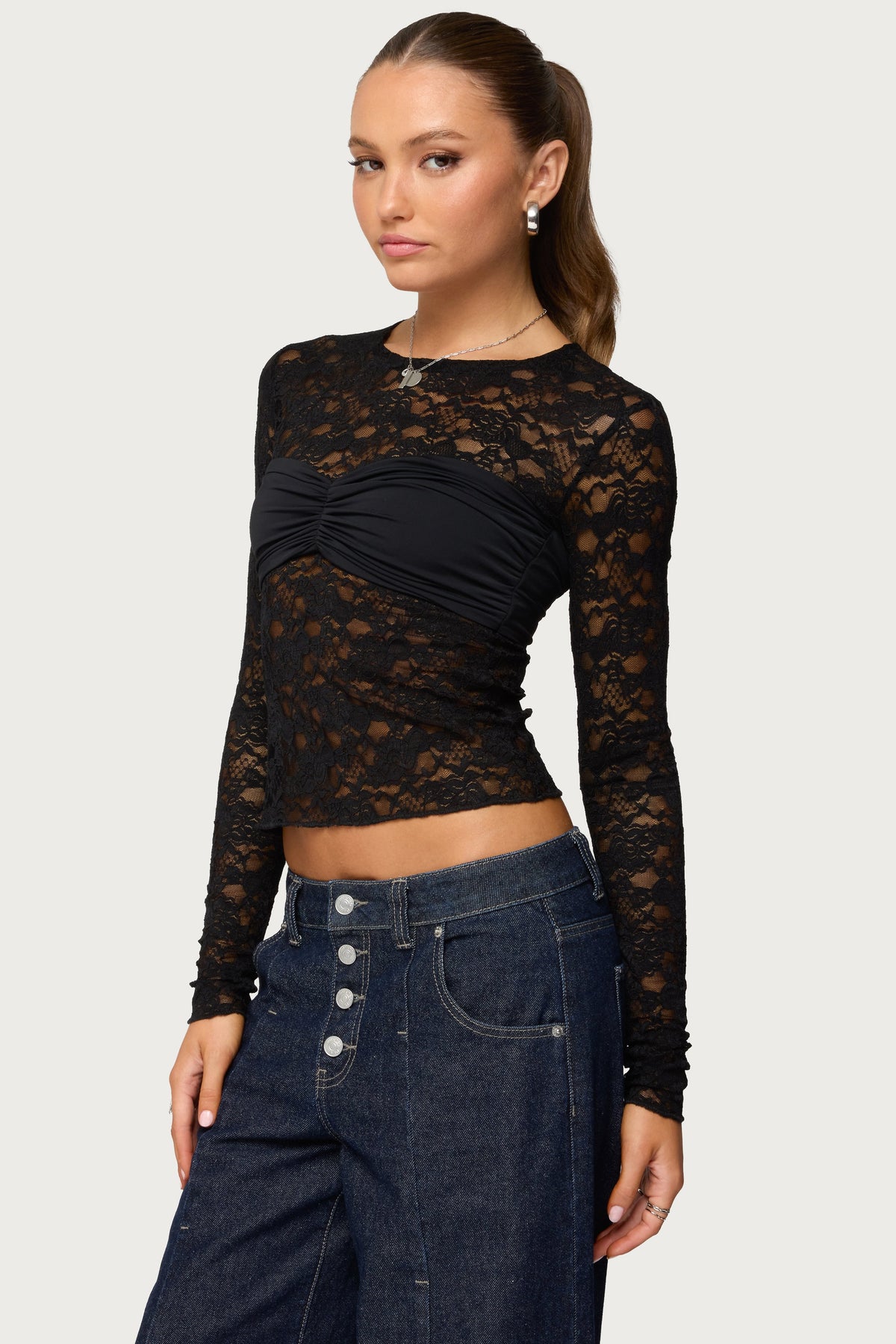 Rosette Bandeau Sheer Lace Top