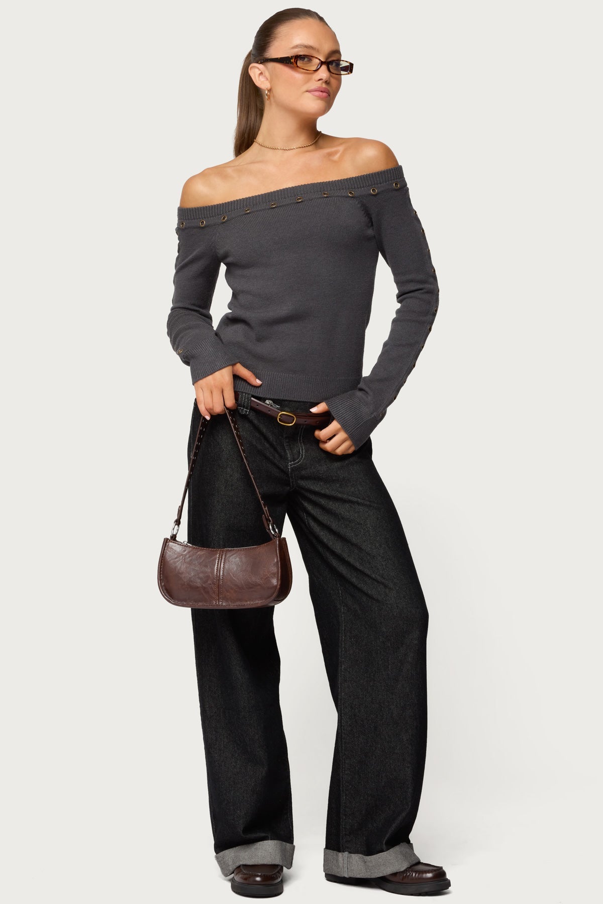 Morgen Grommet Off Shoulder Knit Top