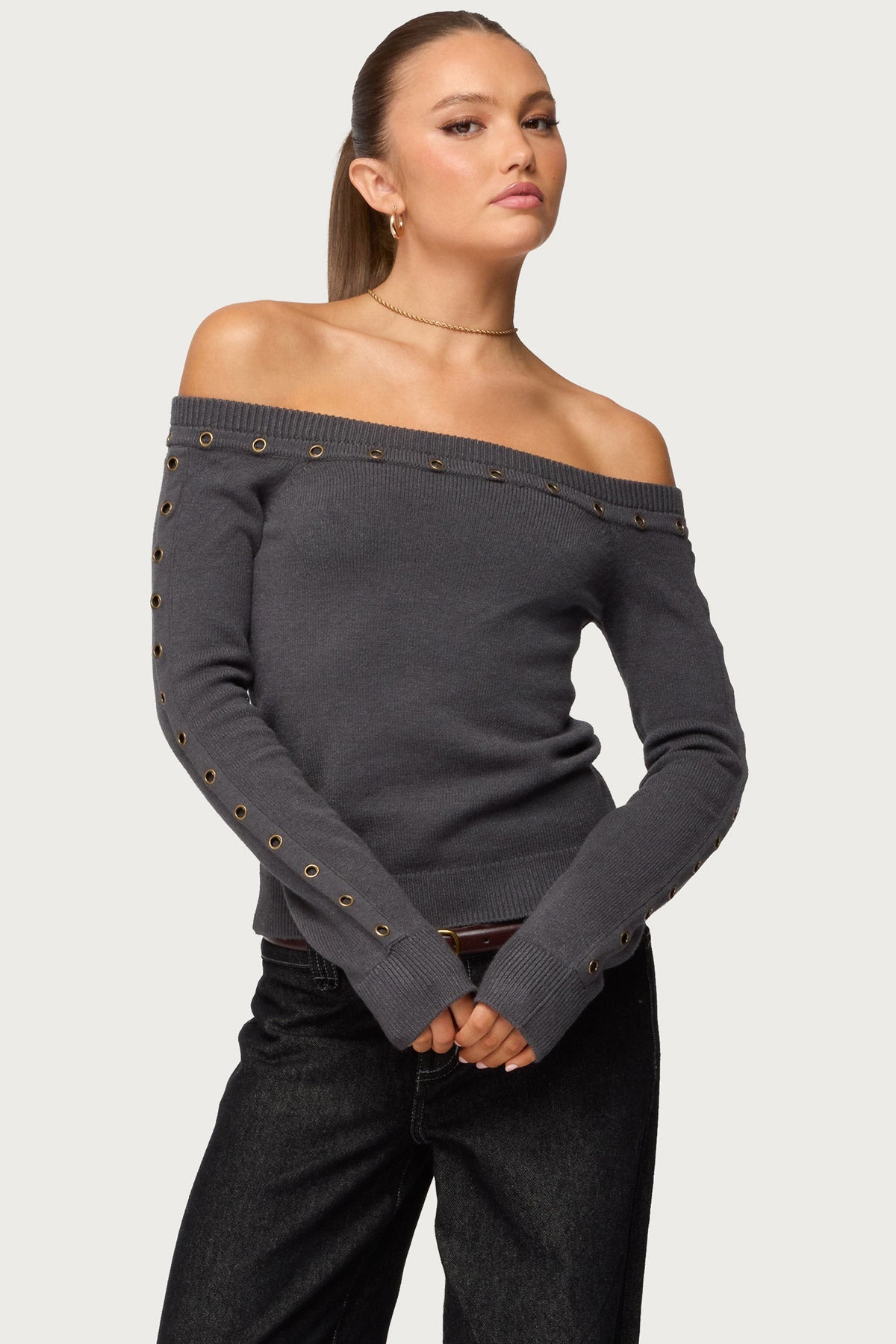 Morgen Grommet Off Shoulder Knit Top