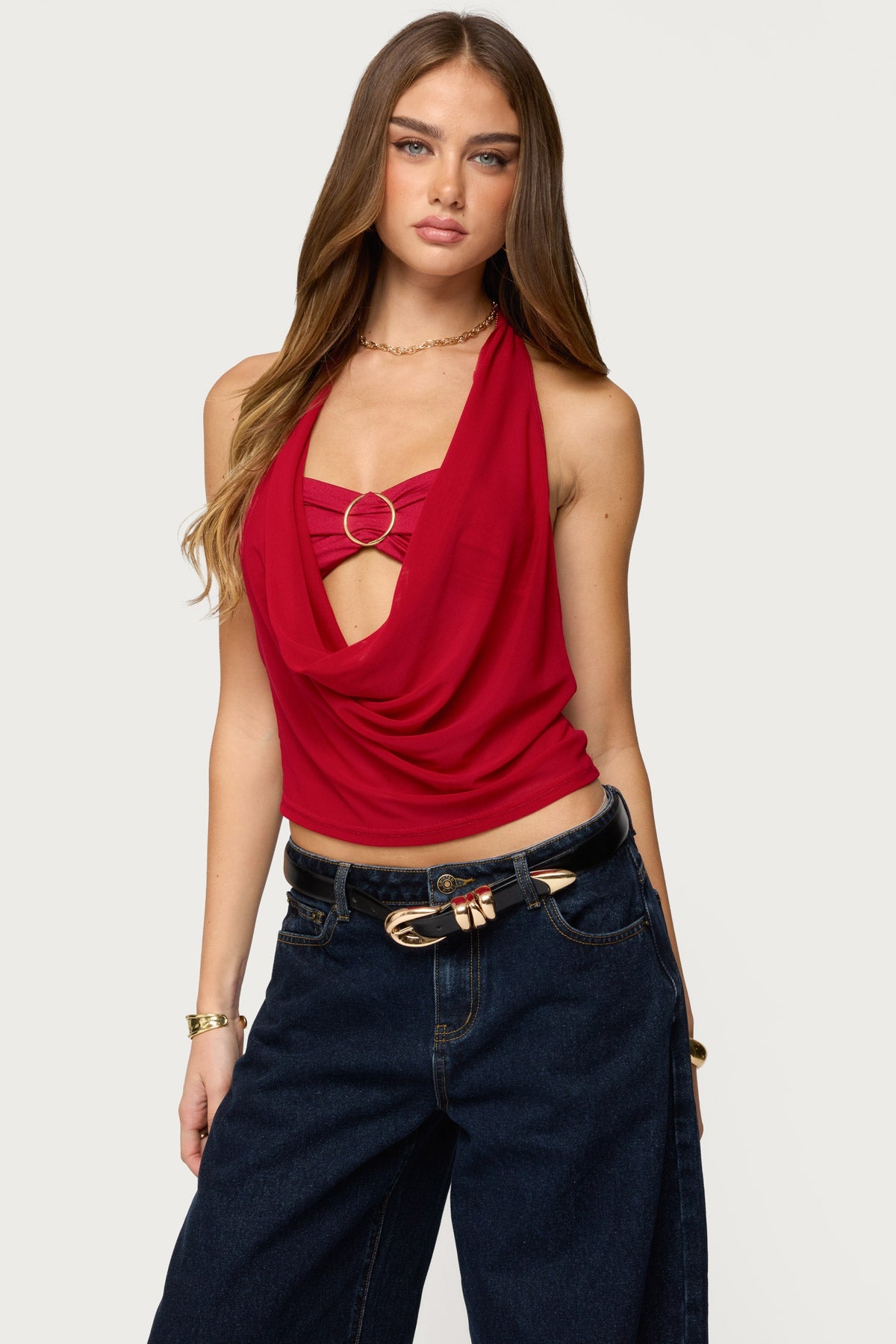 Issey Layered Bandeau Cowl Neck Top