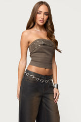 Nadiya Twill Belted Strapless Top