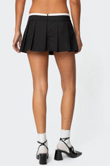 Contrast Drawstring Pleated Mini Skort