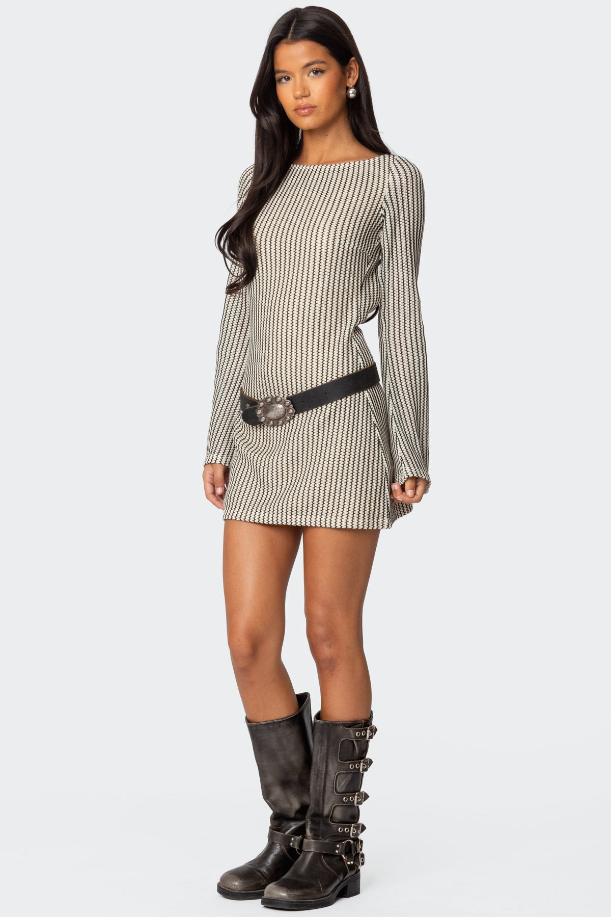 Boat Neck Crochet Mini Dress