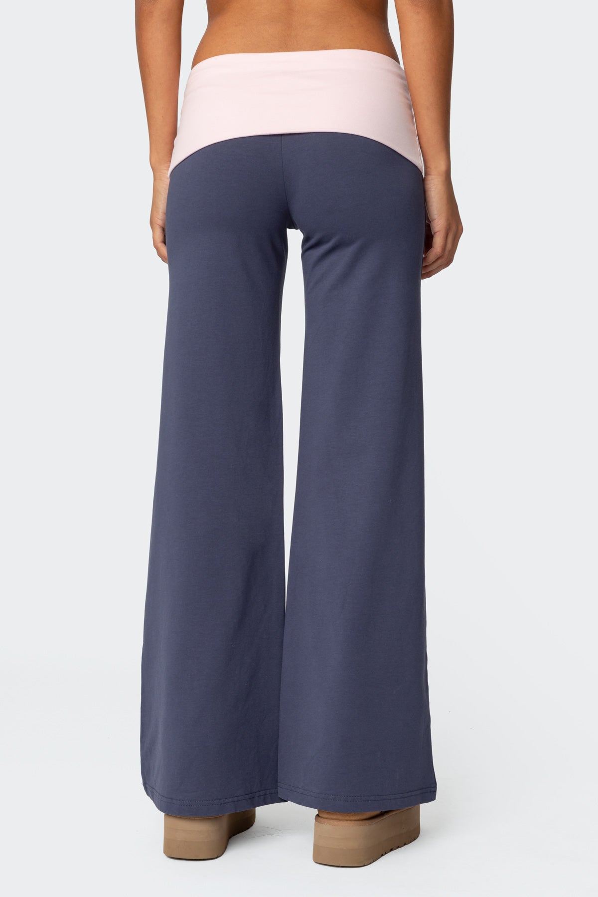 Wide Leg Contrast Fold Over Pants