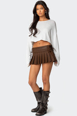 Faux Leather Pleated Mini Skort