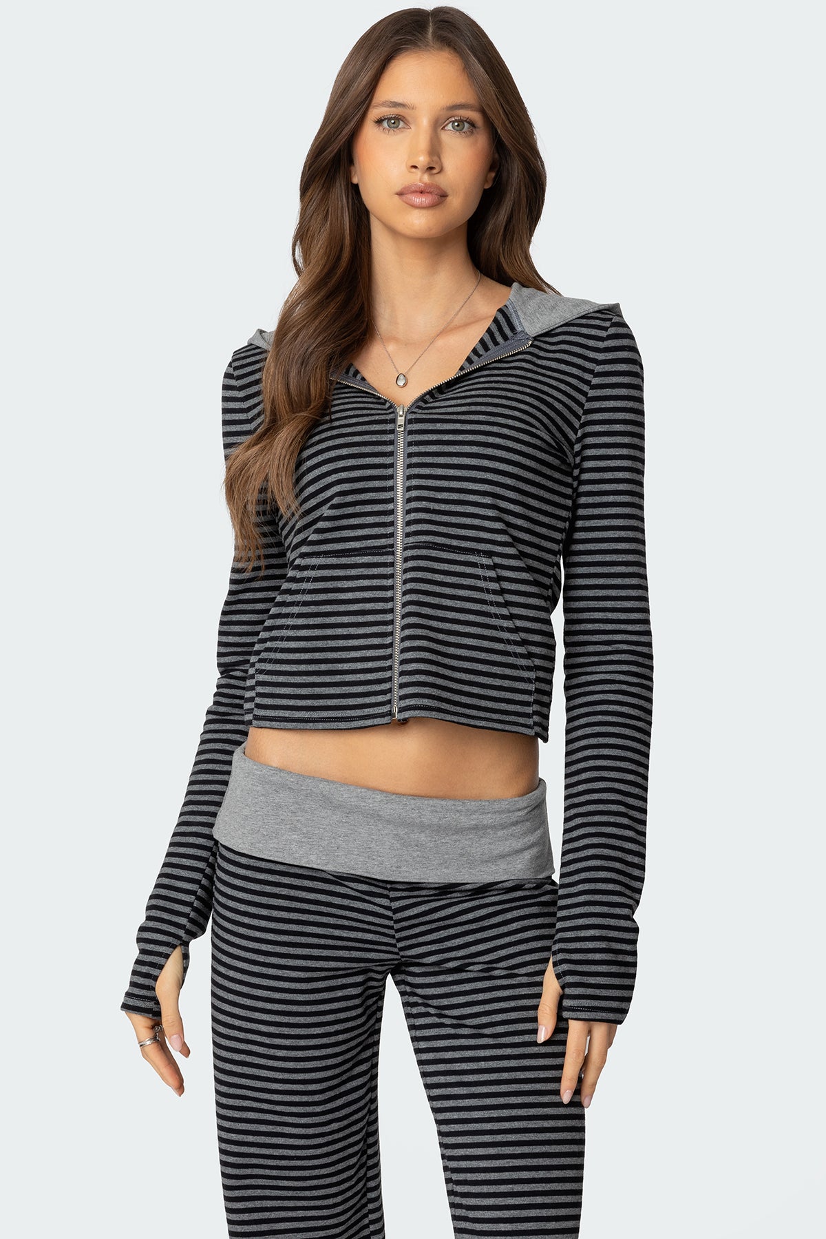 Meggy Striped Zip Up Hoodie